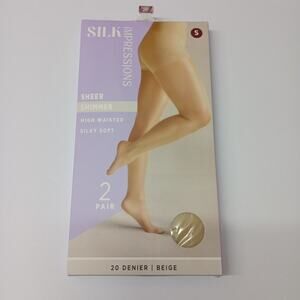 Silk Impressions Pantyhose 2 Pack S Shimmer Beige 20 Denier High Waisted Sheer